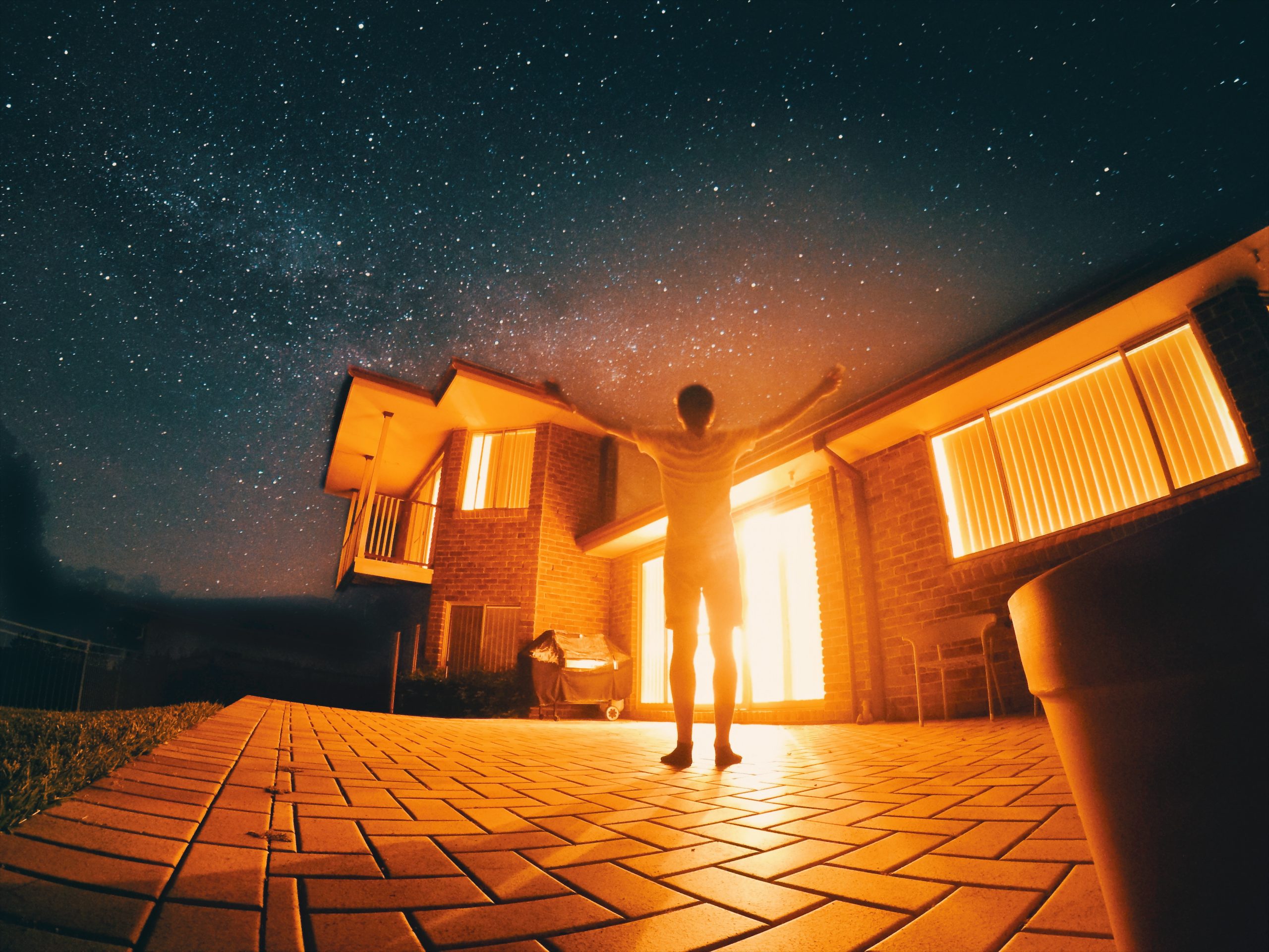 milky way galaxy over house photoshop