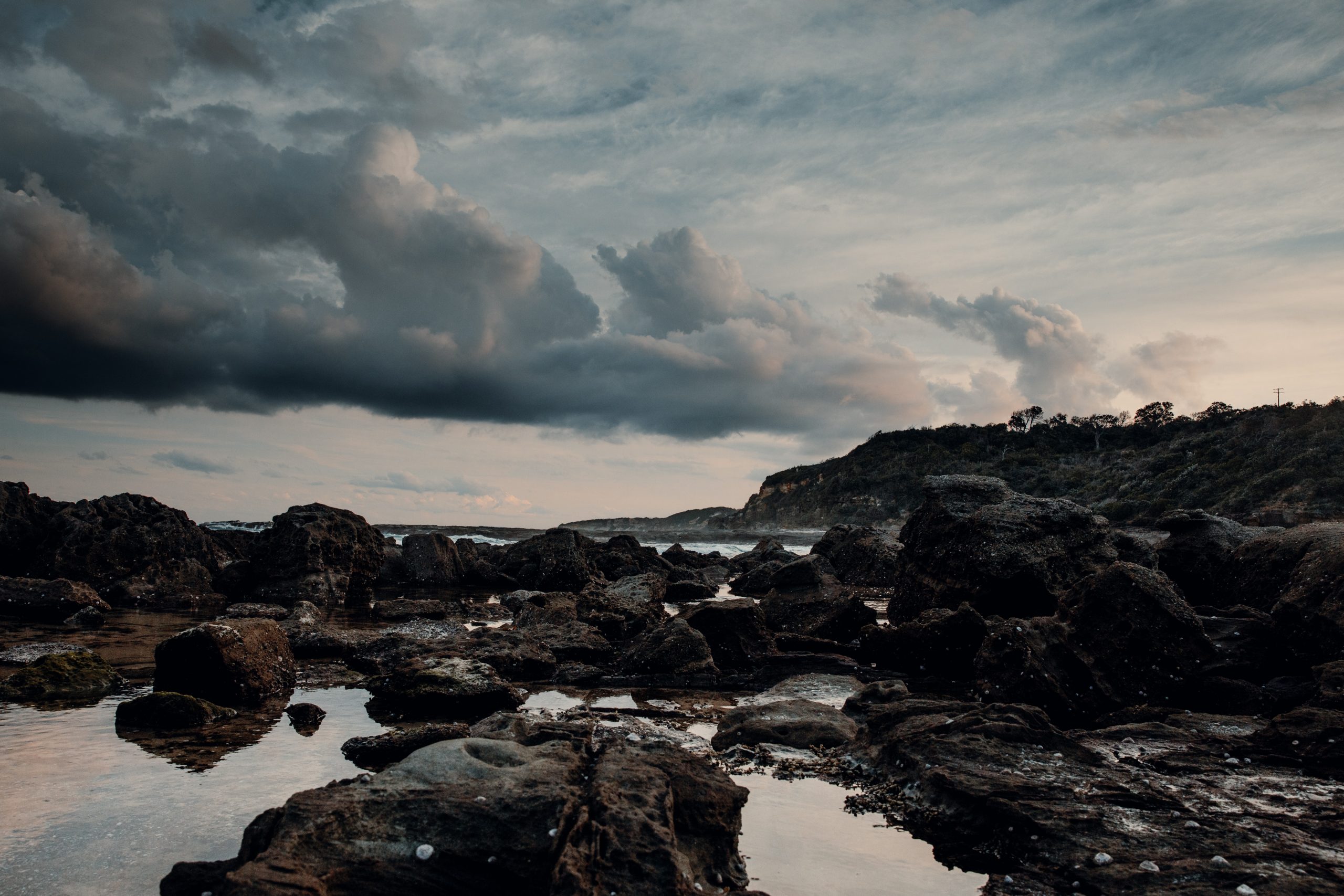 Norah head landscape overlooking rock pools and ocean