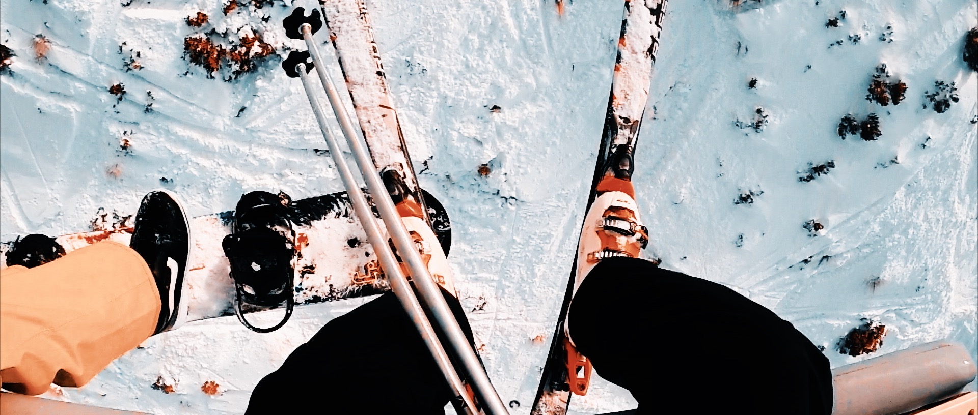 skis on chairlift at cardrona (Queenstown new zealand) shot on GoPro hero black